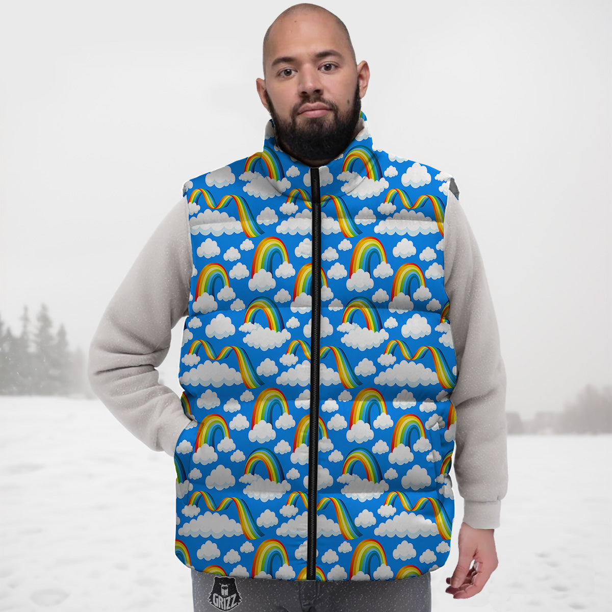 Purple Butterfly Pattern Print Down Vest