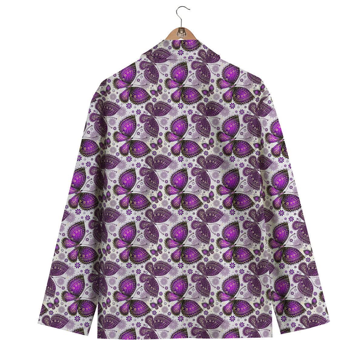 Purple Butterfly Pattern Print Men's Blazer-grizzshop