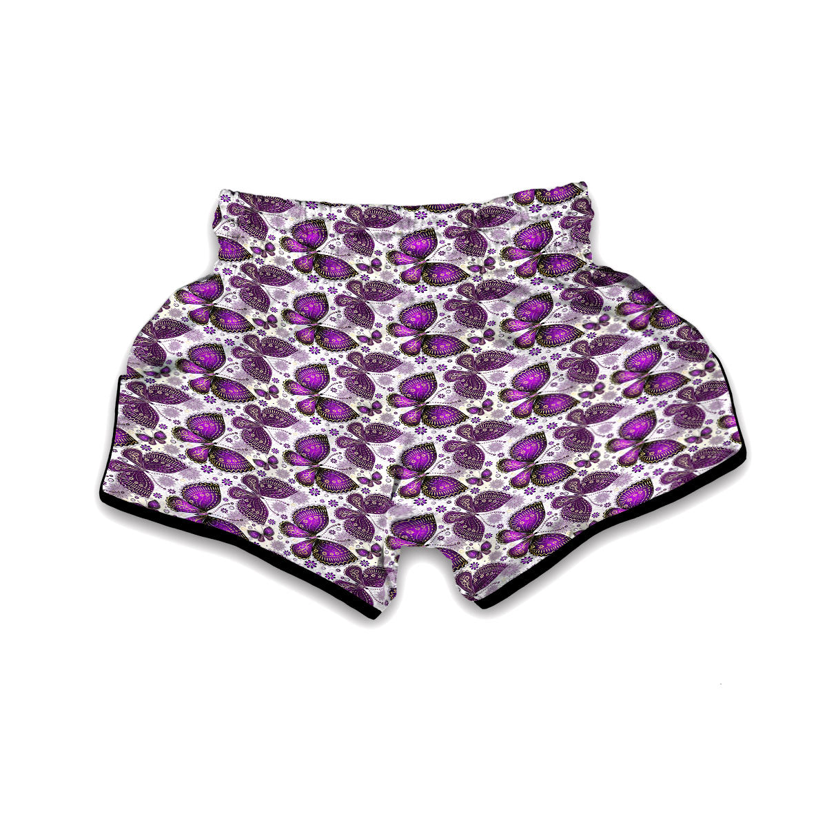 Purple Butterfly Pattern Print Muay Thai Boxing Shorts-grizzshop