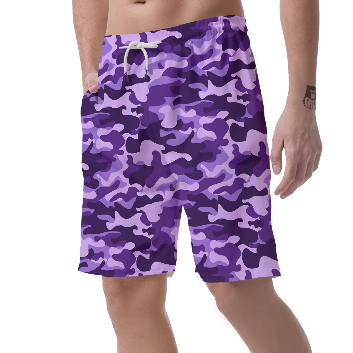 Purple Camo Print Men's Shorts-grizzshop