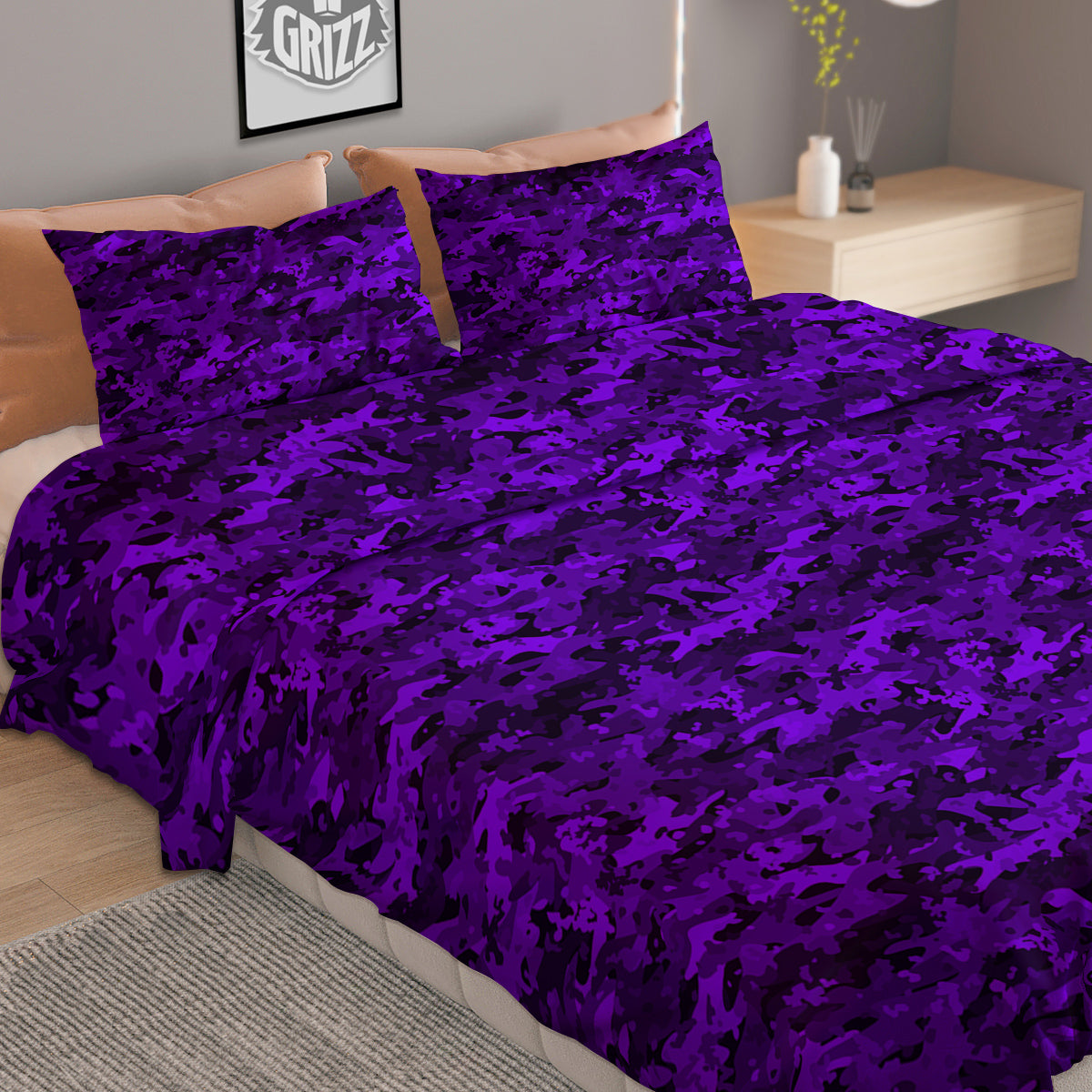 Purple Camouflage Dark Print Duvet Cover Bedding Set