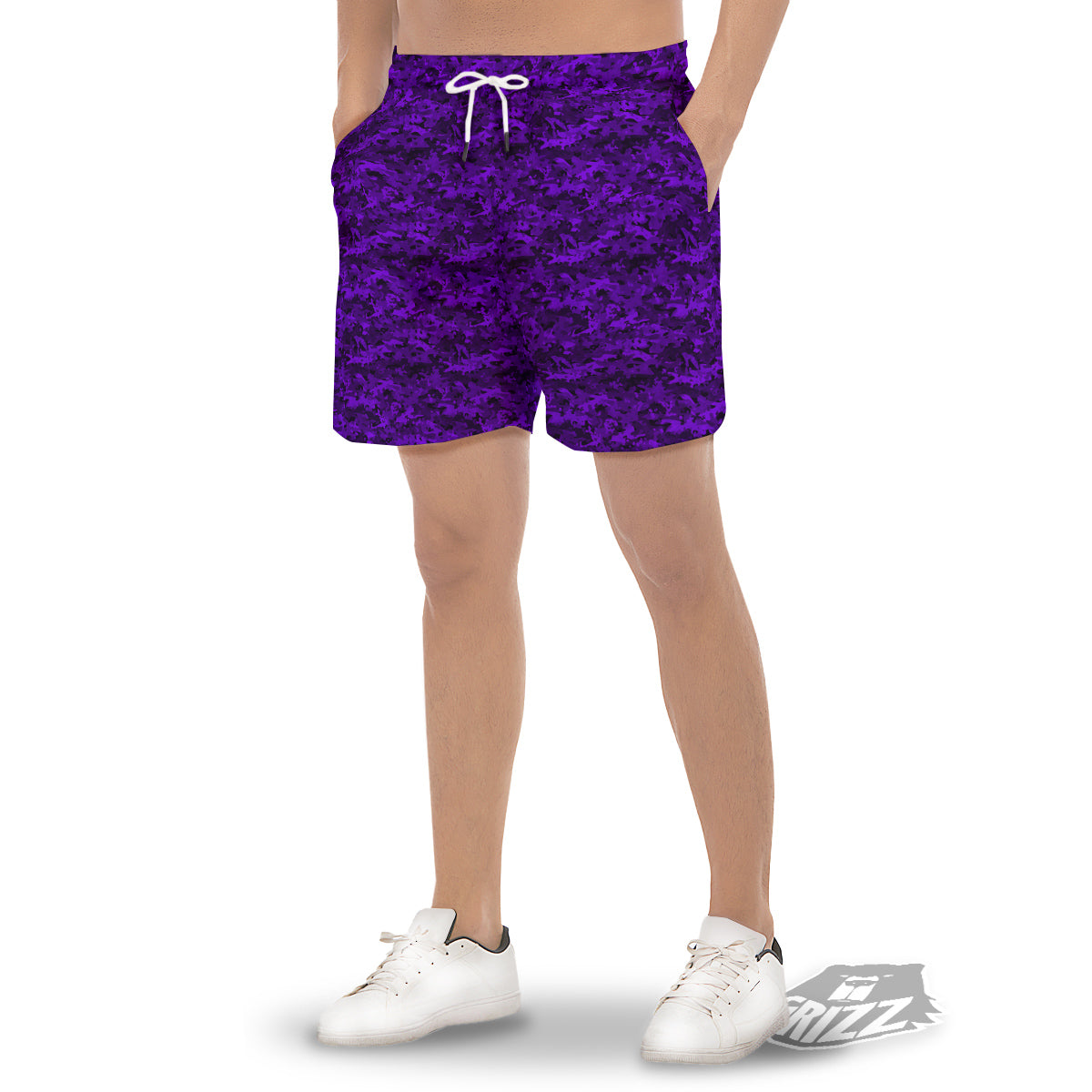 Purple Camouflage Dark Print Men's Gym Shorts-grizzshop