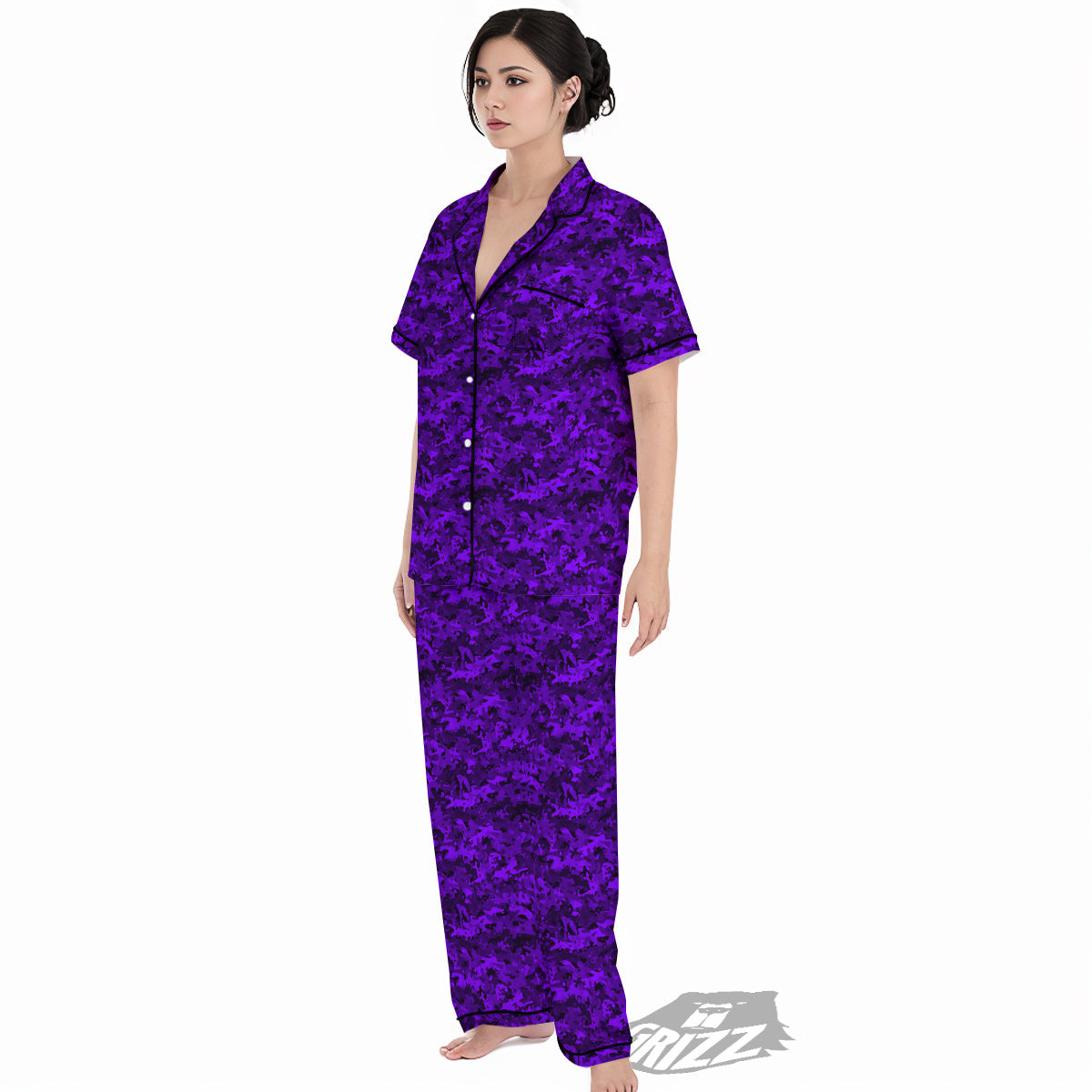 Purple Camouflage Dark Print Women's Pajamas Set-grizzshop