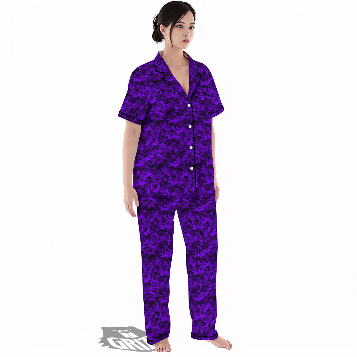 Purple Camouflage Dark Print Women's Pajamas Set-grizzshop