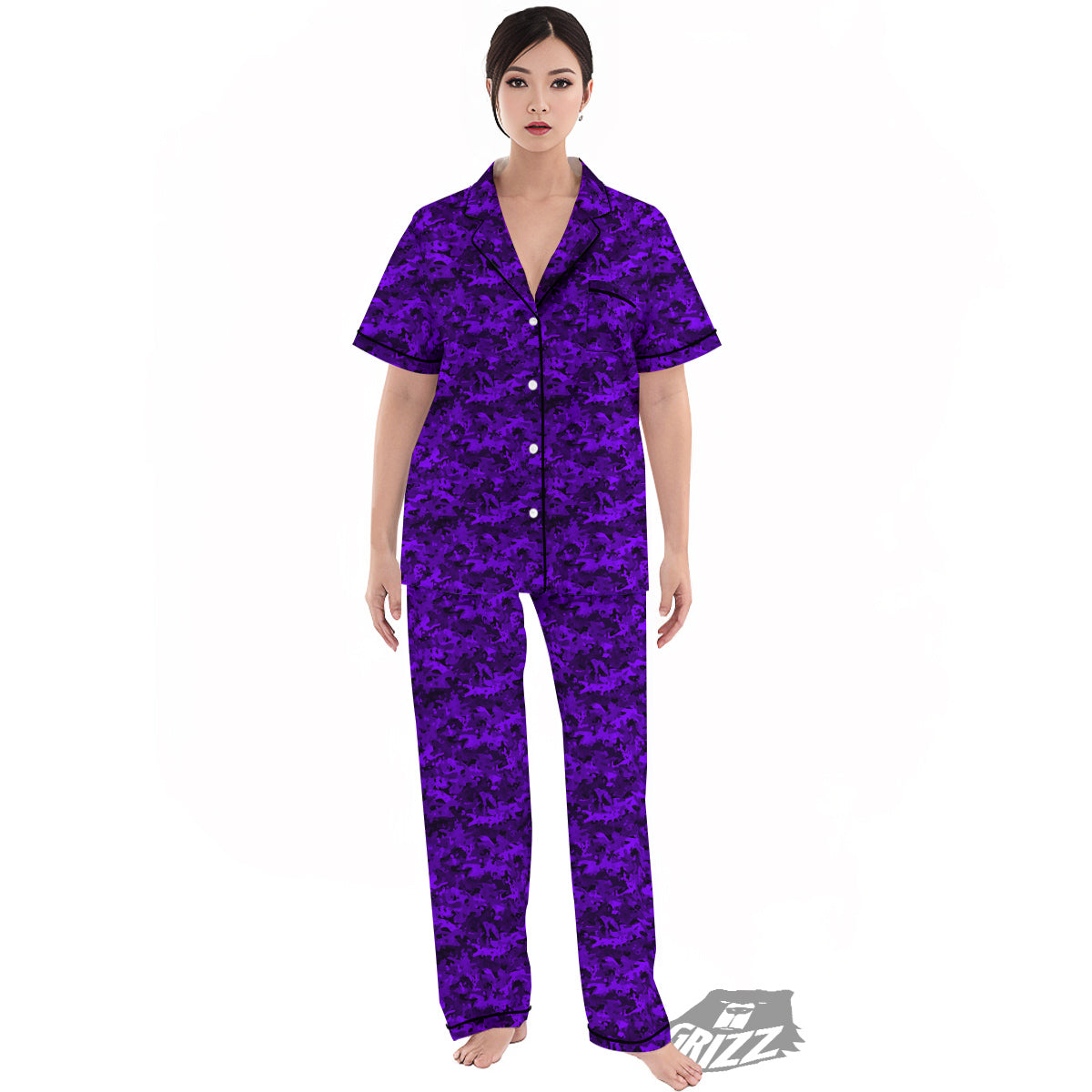 Purple Camouflage Dark Print Women's Pajamas Set-grizzshop