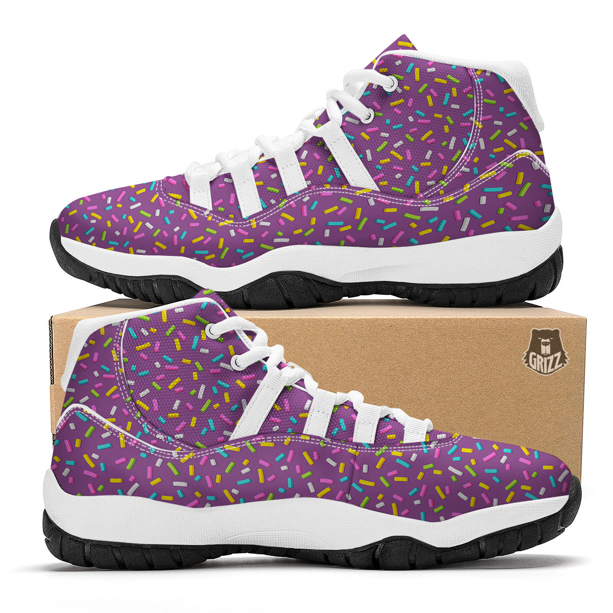 Purple Candy Sprinkles Sweet Print Pattern White Bball Shoes-grizzshop