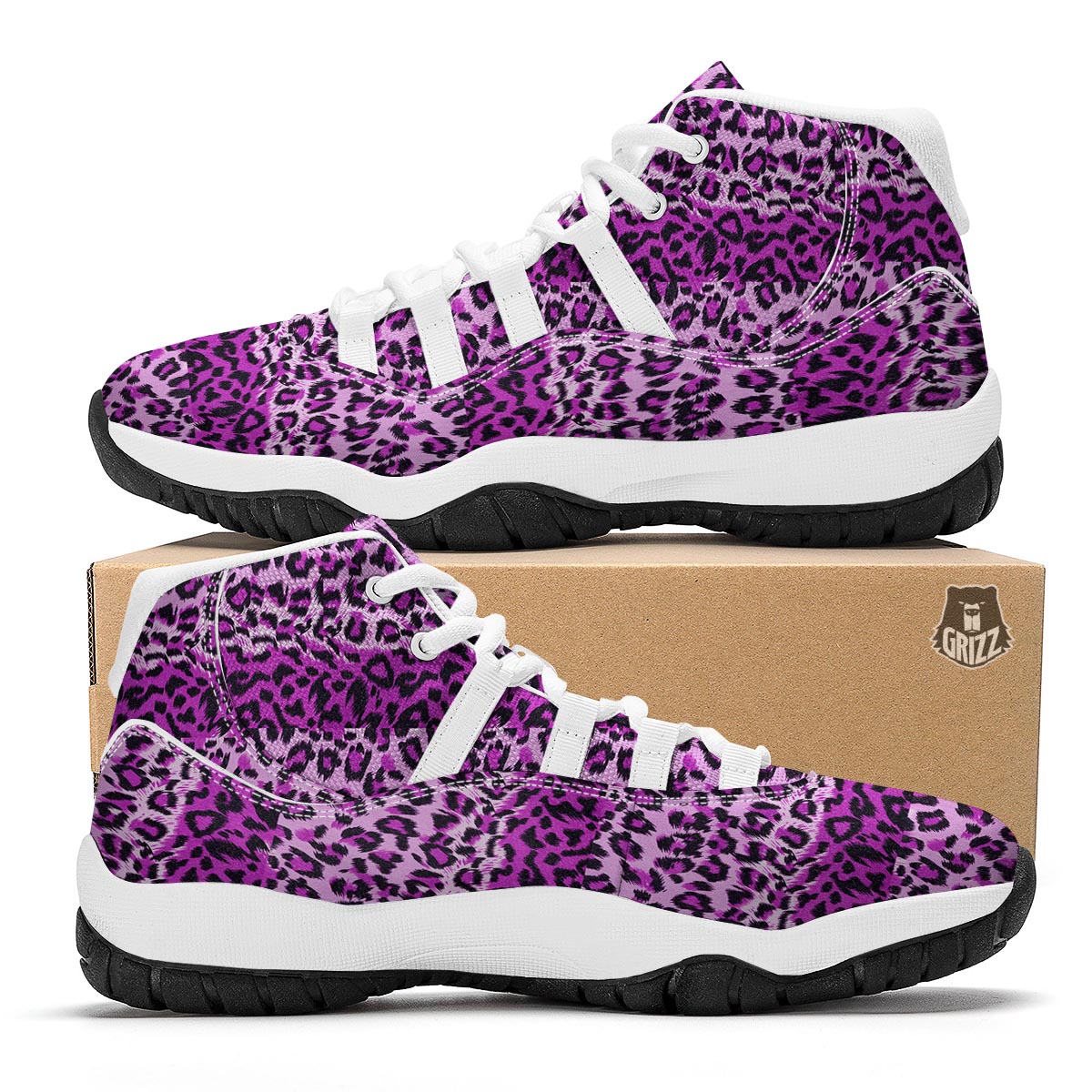 Purple Cheetah Leopard Pattern Print White Bball Shoes-grizzshop