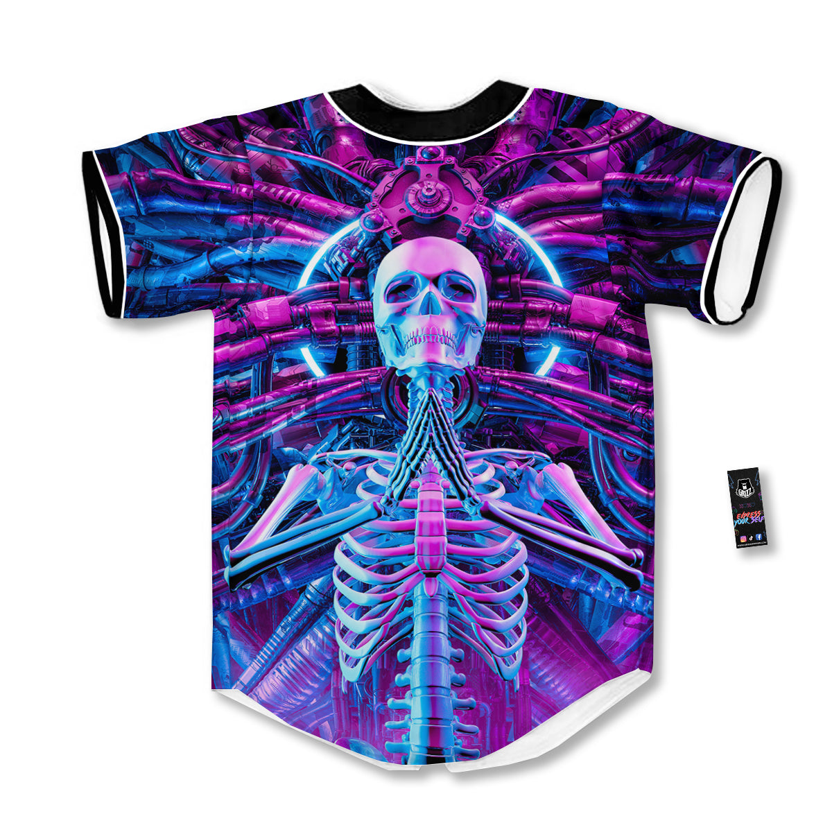 Purple Cyber Skeleton Print Baseball Jersey-grizzshop