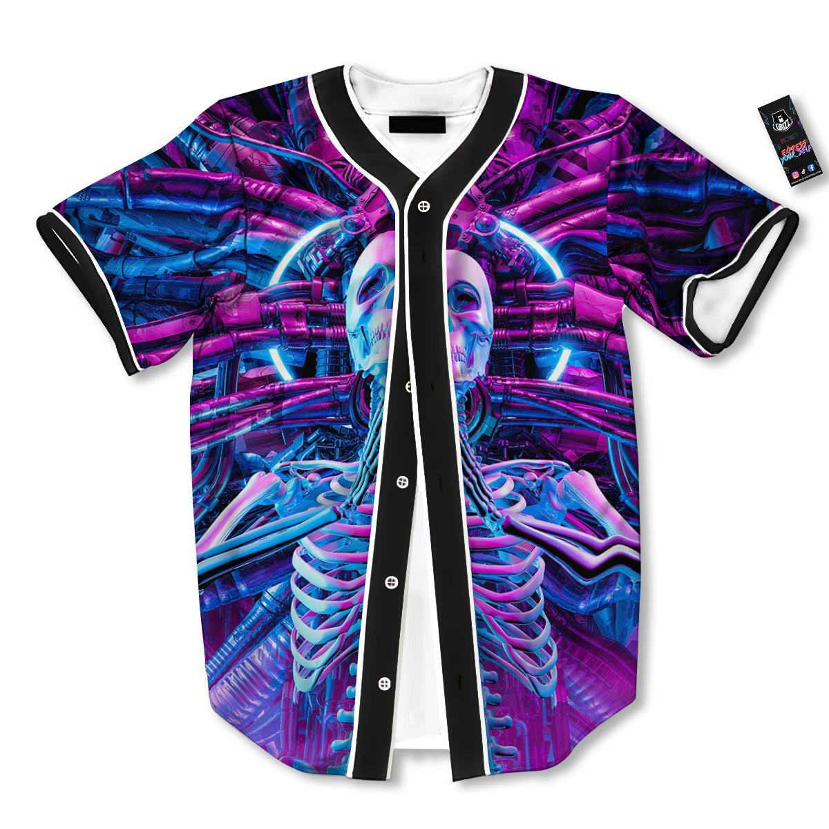 Purple Cyber Skeleton Print Baseball Jersey-grizzshop