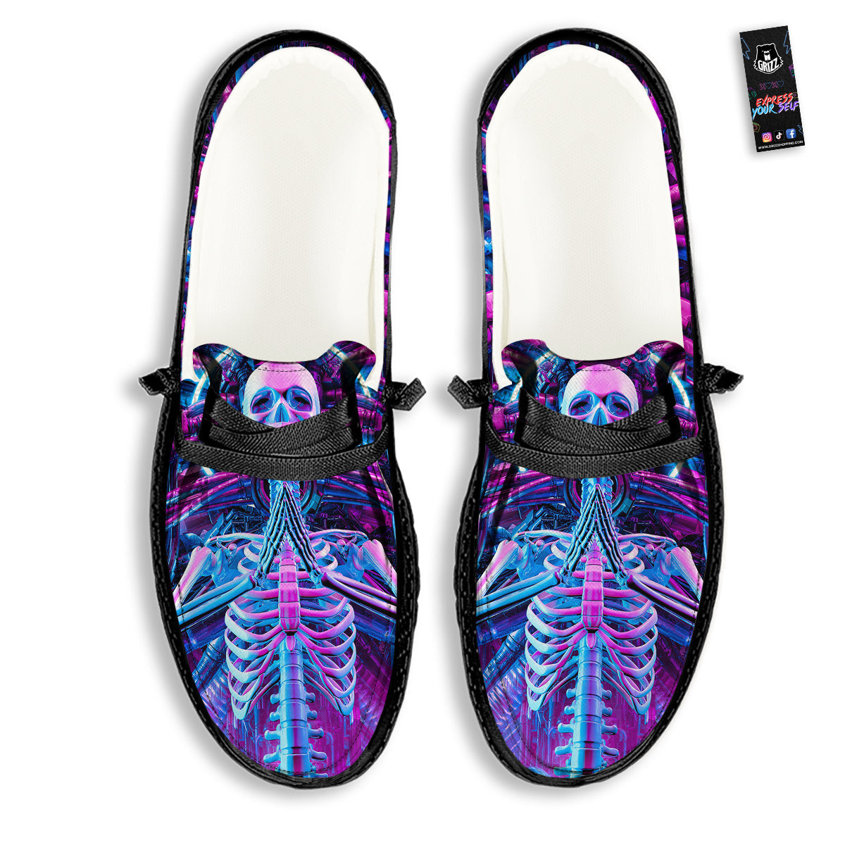 Purple Cyber Skeleton Print Black Loafers-grizzshop