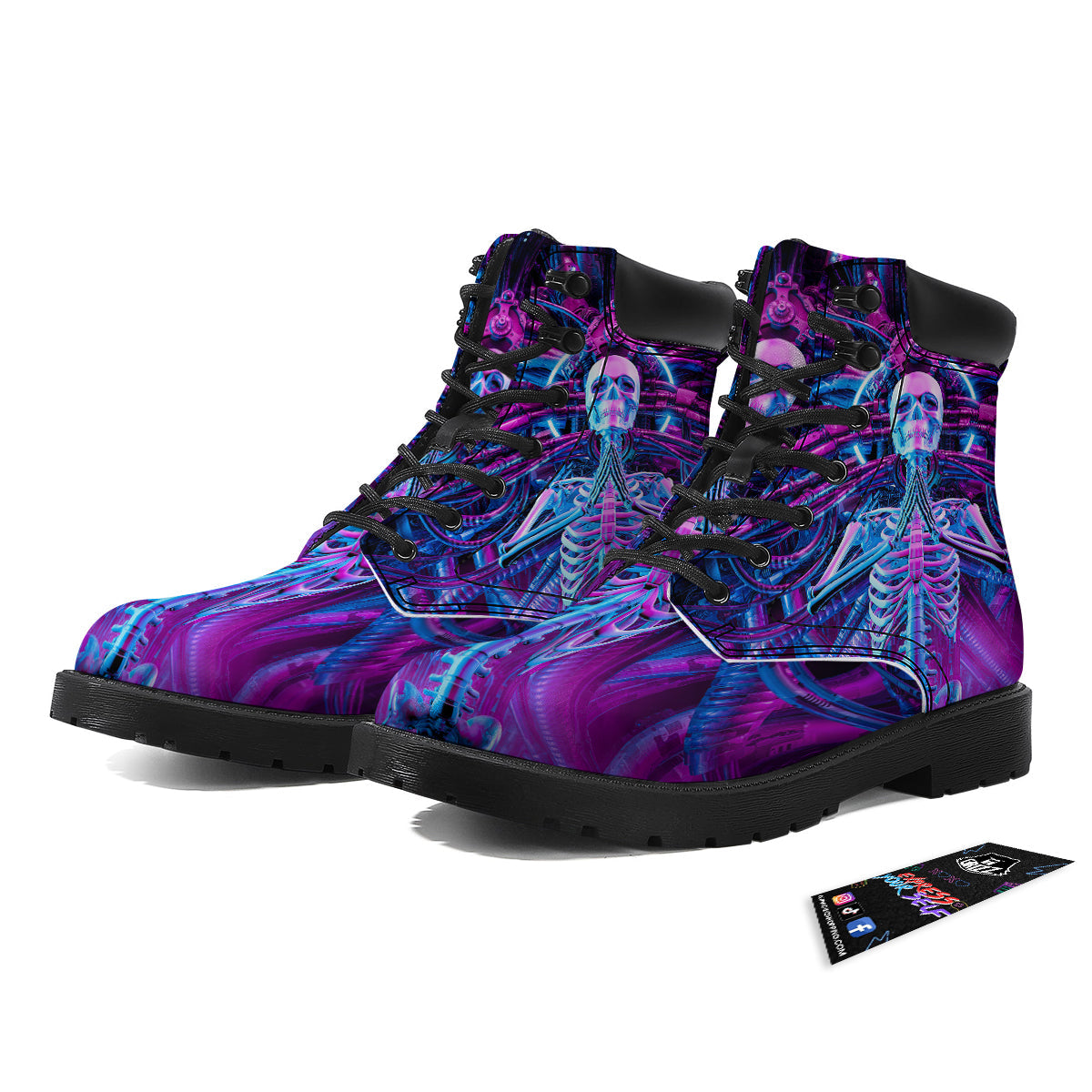 Purple Cyber Skeleton Print Boots-grizzshop
