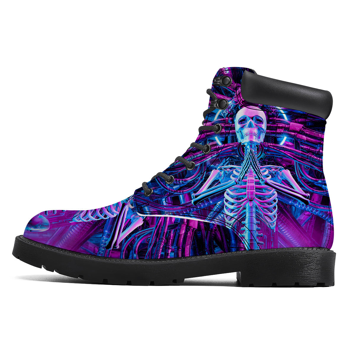 Purple Cyber Skeleton Print Boots-grizzshop