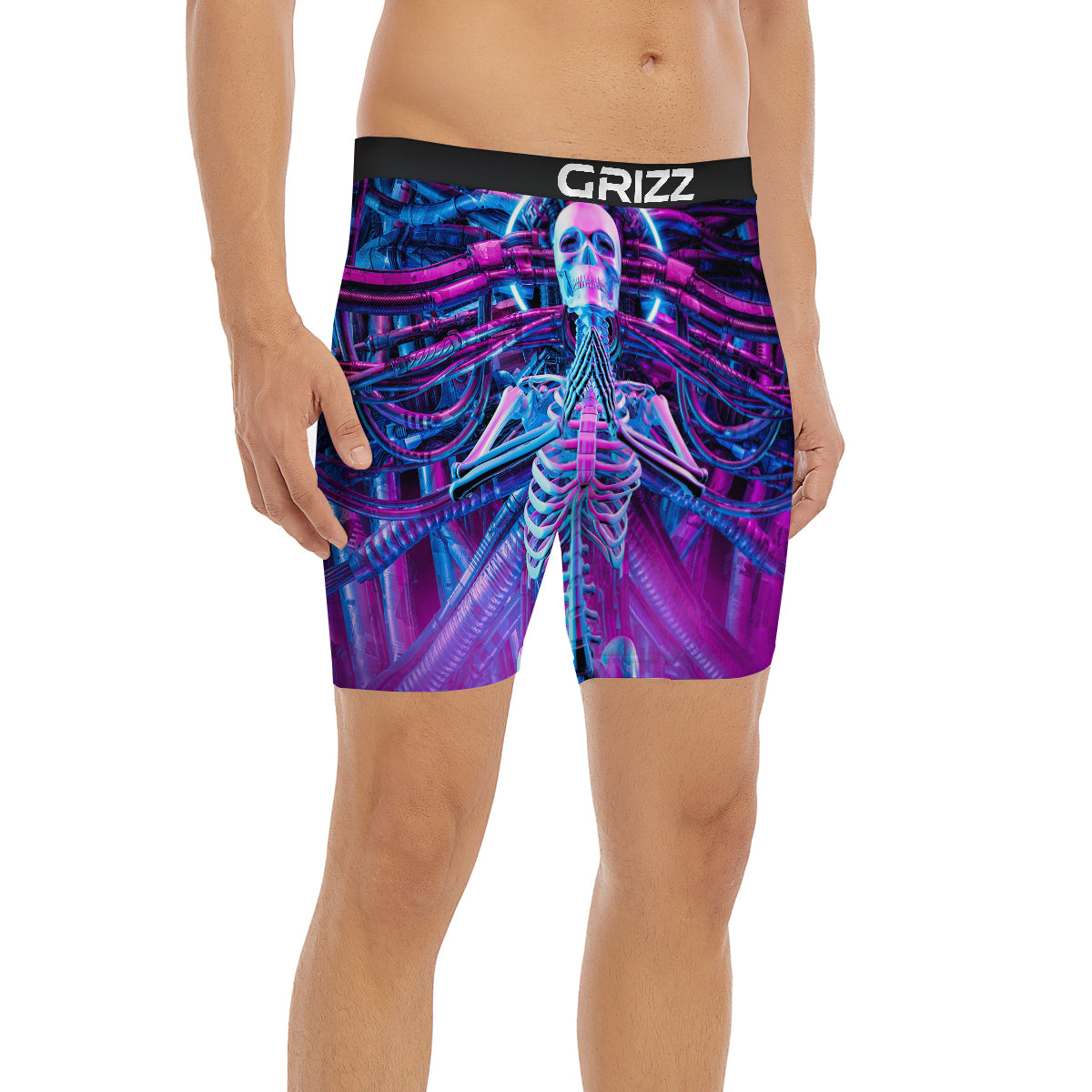 Purple Cyber Skeleton Print Boxer Briefs-grizzshop