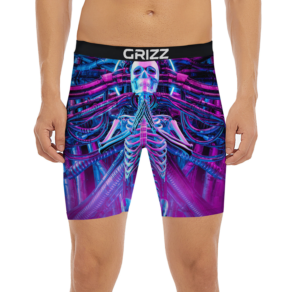 Purple Cyber Skeleton Print Boxer Briefs-grizzshop