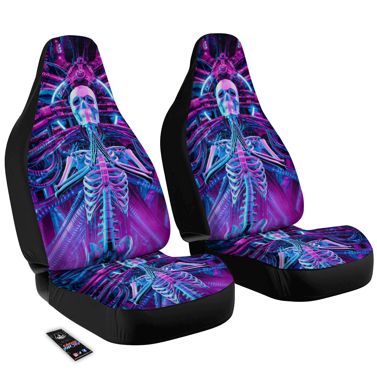 Purple Cyber Skeleton Print Car Seat Covers-grizzshop