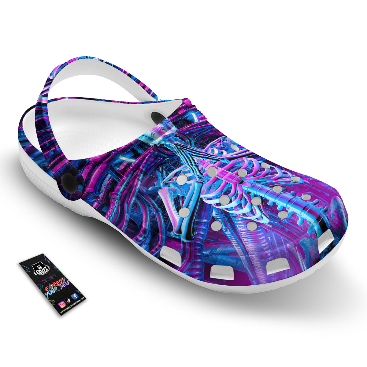 Purple Cyber Skeleton Print Clog-grizzshop