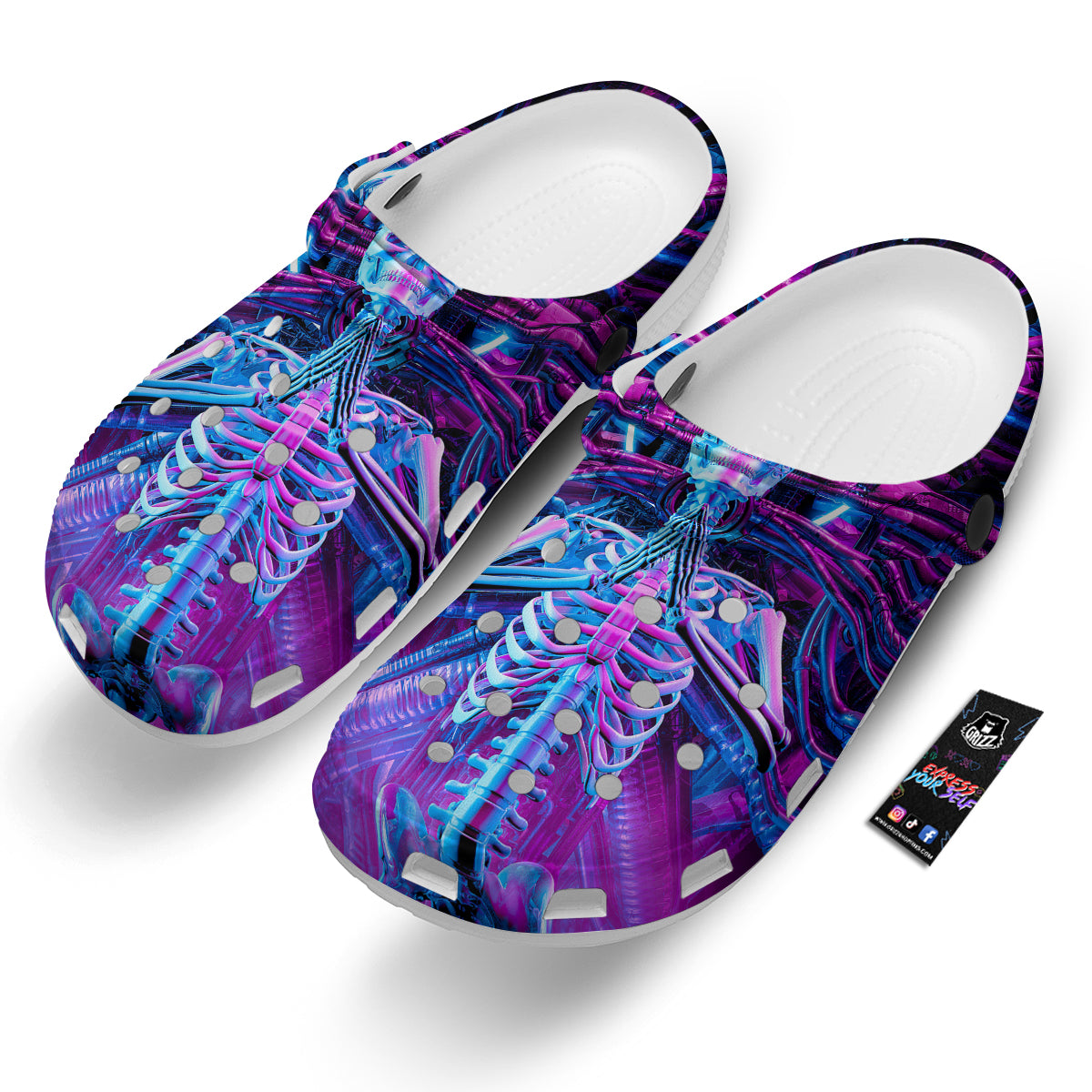Purple Cyber Skeleton Print Clog-grizzshop
