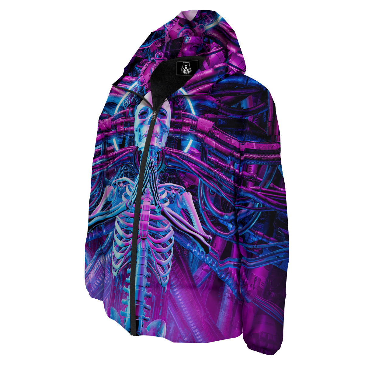 Purple Cyber Skeleton Print Down Jacket-grizzshop