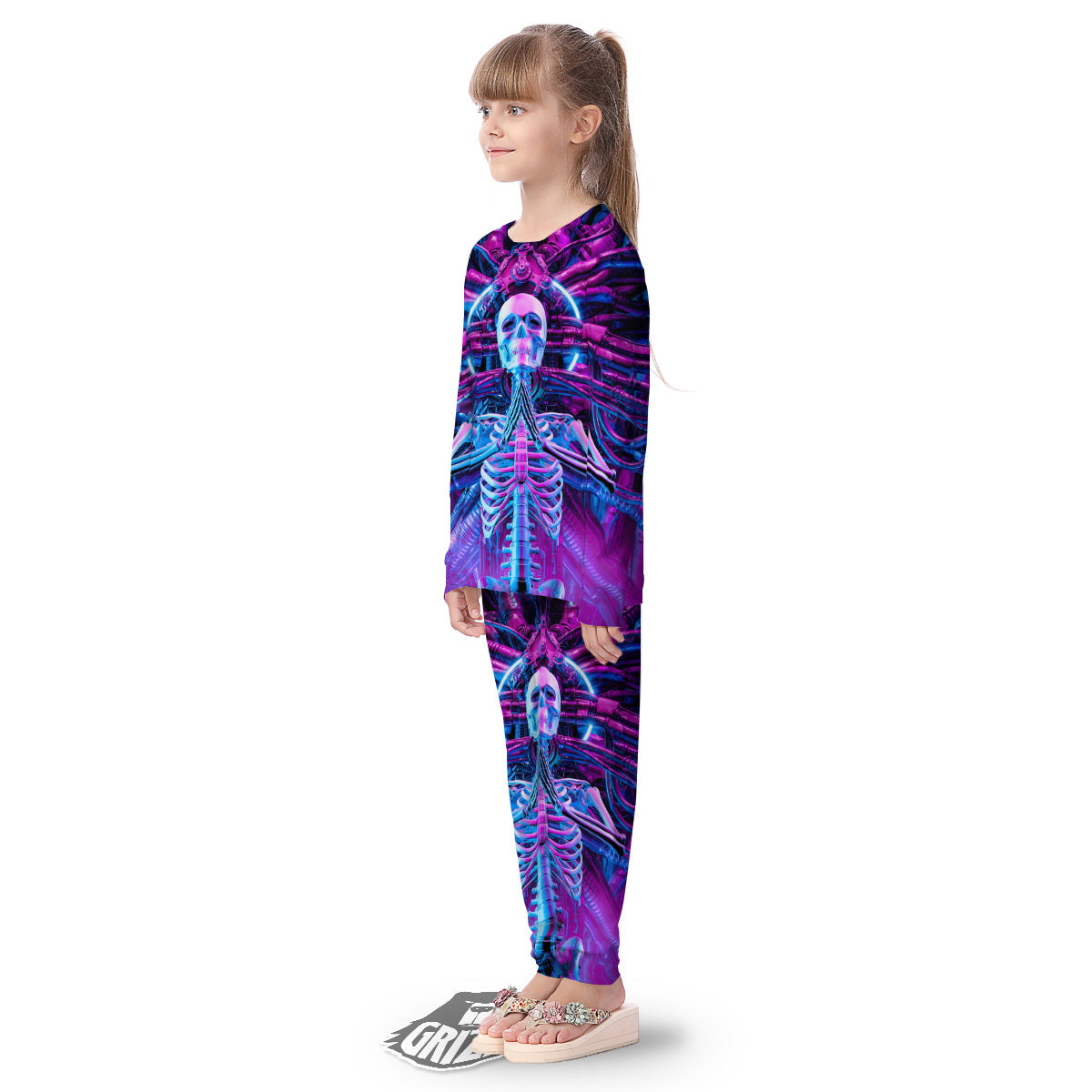 Purple Cyber Skeleton Print Kid's Pajamas-grizzshop