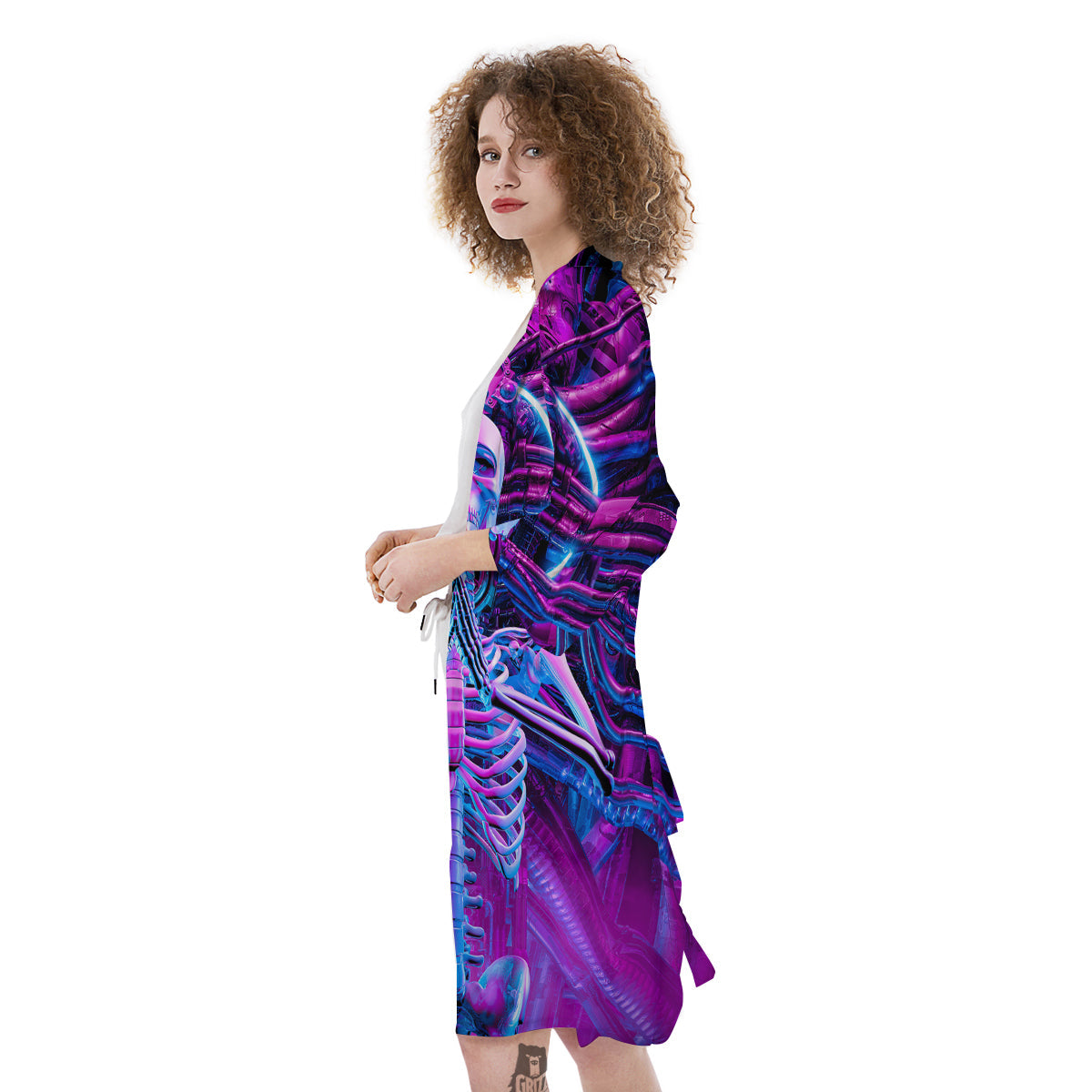 Purple Cyber Skeleton Print Kimono-grizzshop