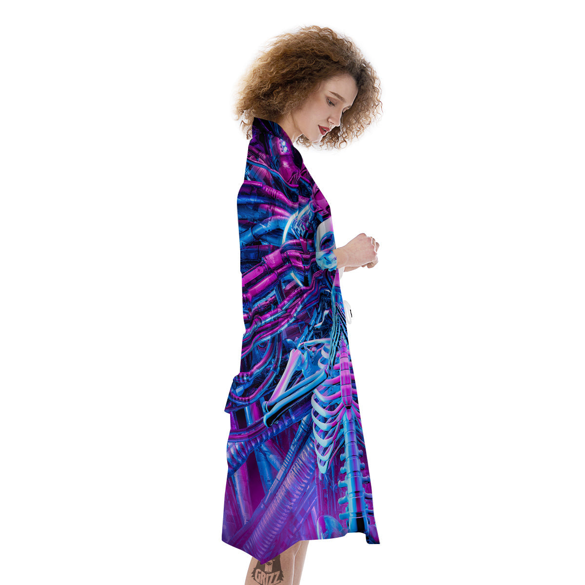 Purple Cyber Skeleton Print Kimono-grizzshop