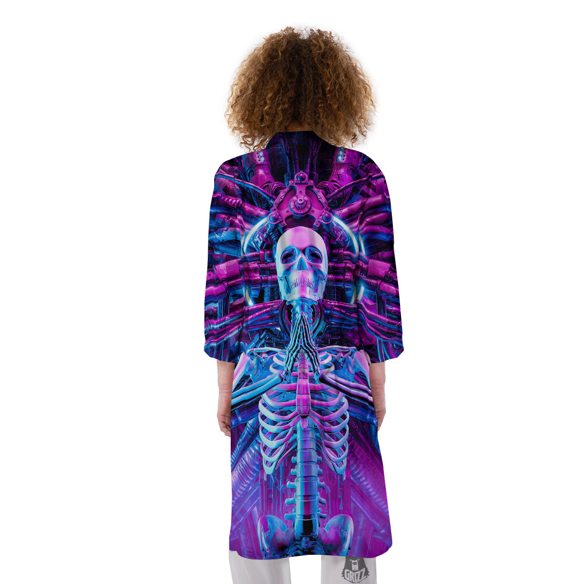Purple Cyber Skeleton Print Kimono-grizzshop