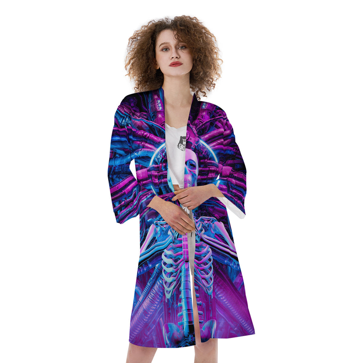 Purple Cyber Skeleton Print Kimono-grizzshop