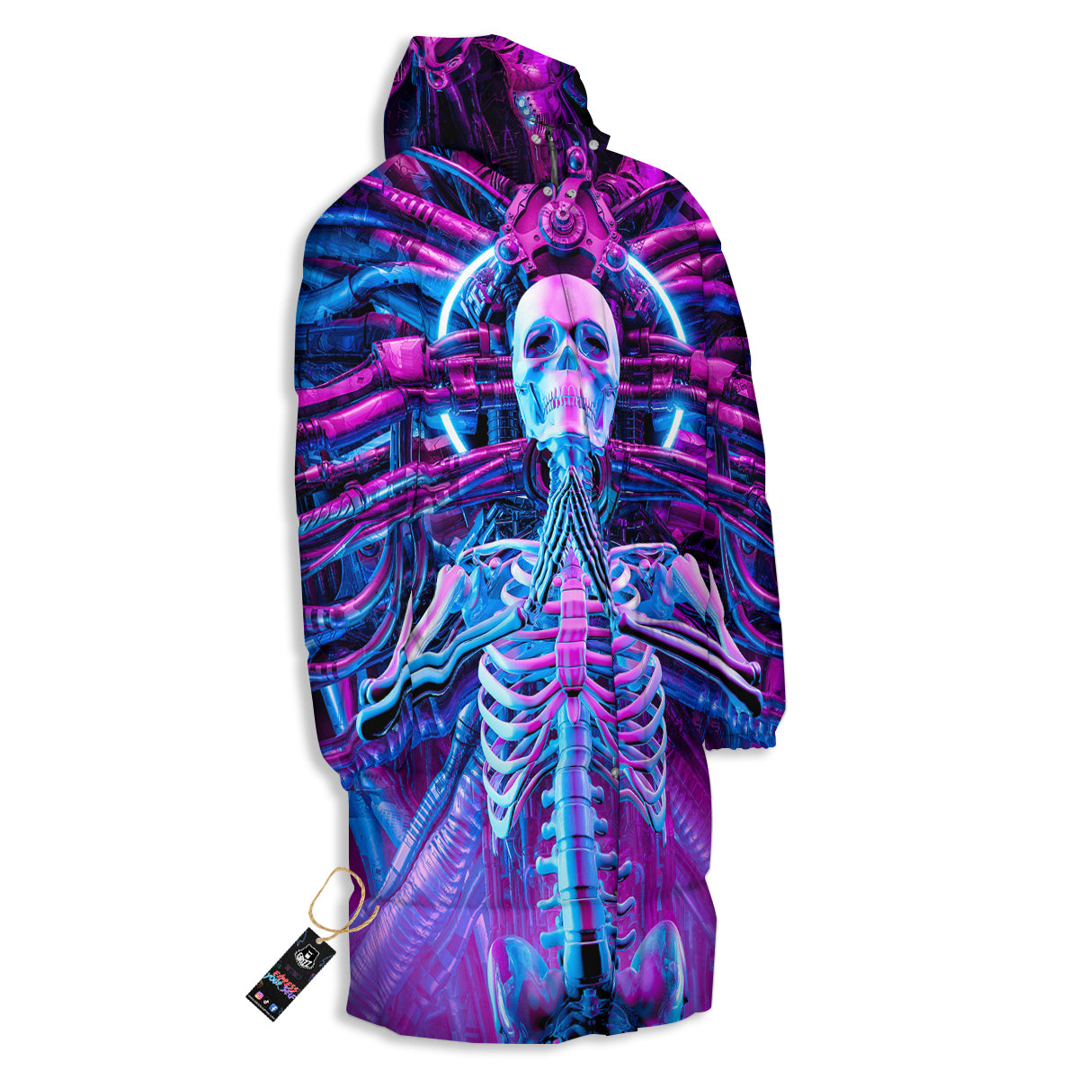 Purple Cyber Skeleton Print Long Down Jacket-grizzshop