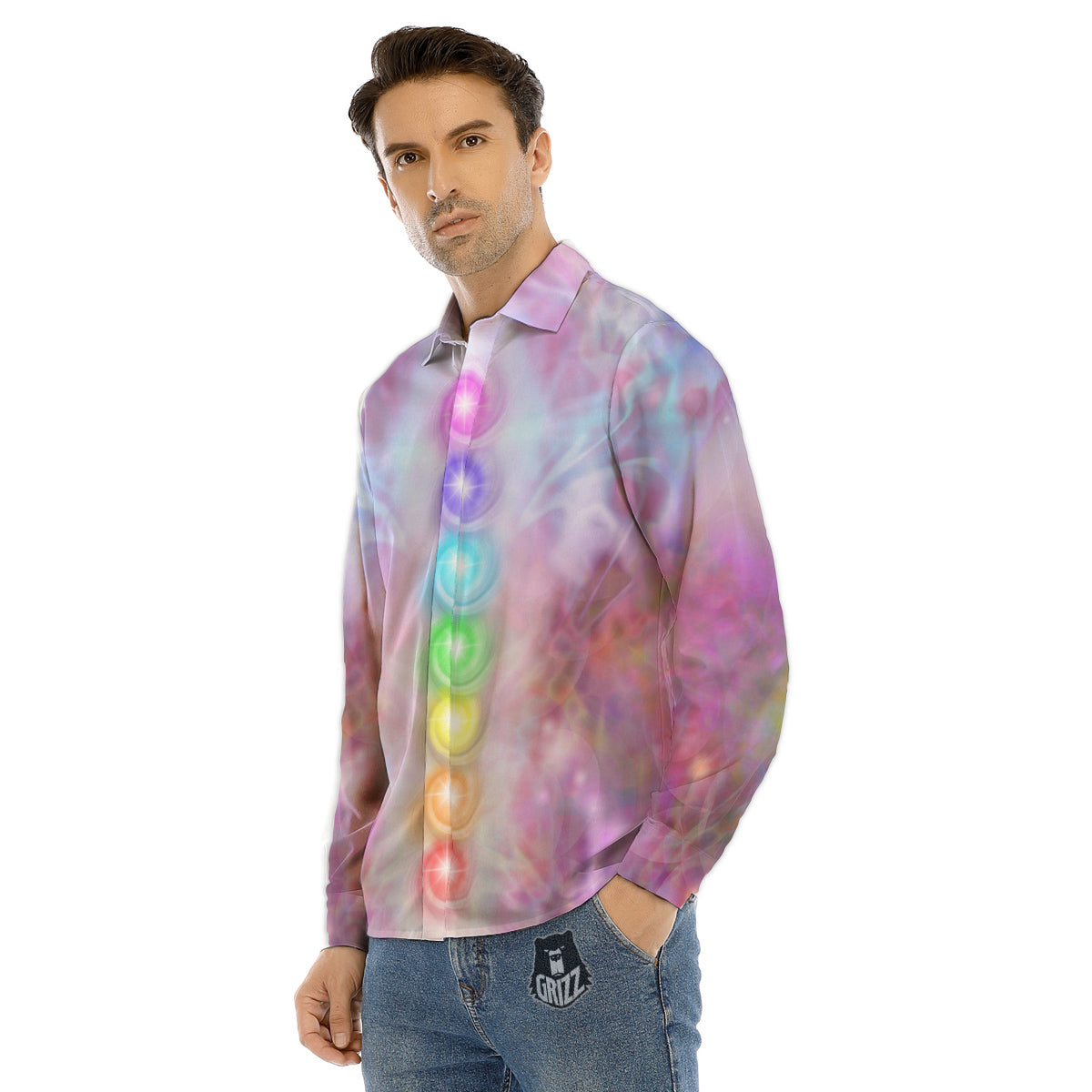 Purple Cyber Skeleton Print Men's Dress Shirts-grizzshop