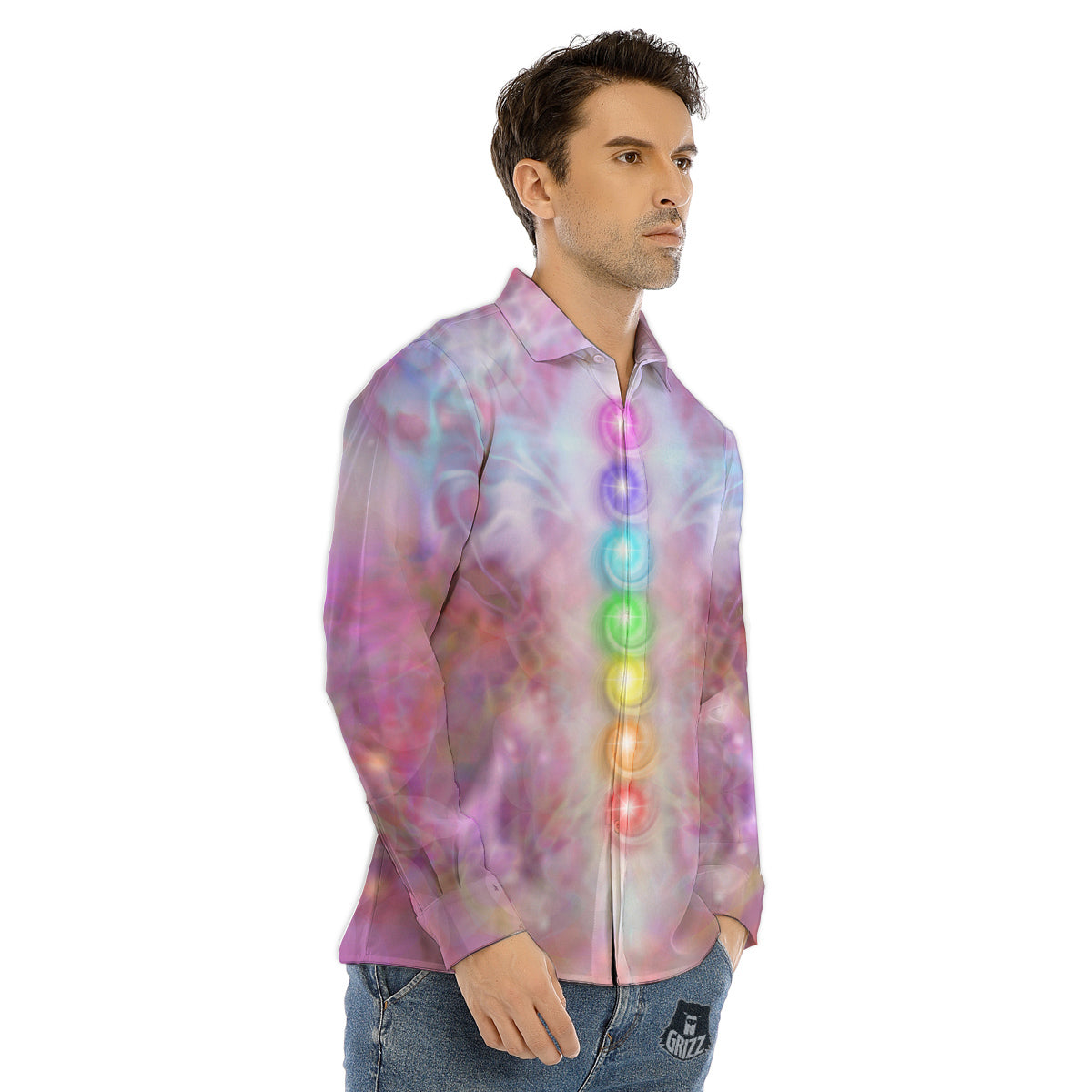 Purple Cyber Skeleton Print Men's Dress Shirts-grizzshop