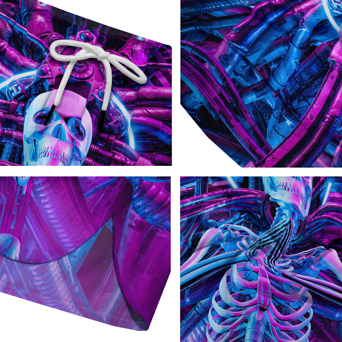 Purple Cyber Skeleton Print Men's Running Shorts-grizzshop