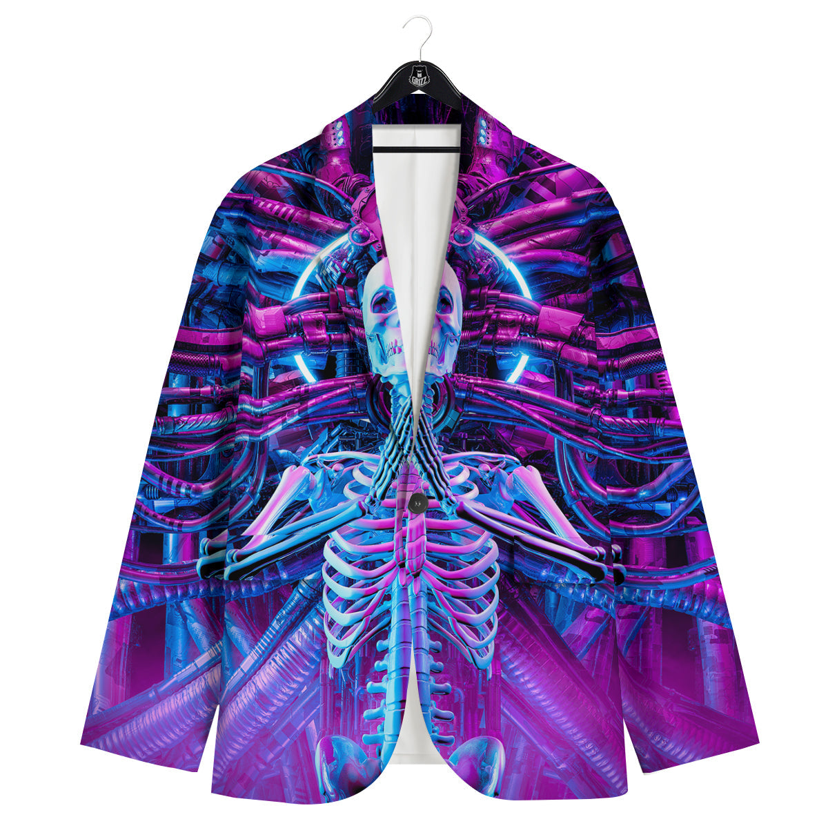 Purple Cyber Skeleton Print Men's Sport Coat-grizzshop
