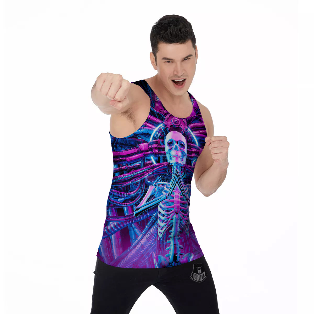 Purple Cyber Skeleton Print Men's Tank Top-grizzshop