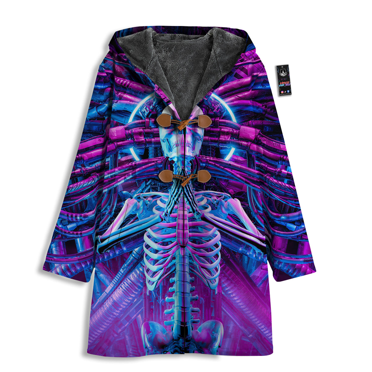 Purple Cyber Skeleton Print Men's Windbreaker Jacket-grizzshop