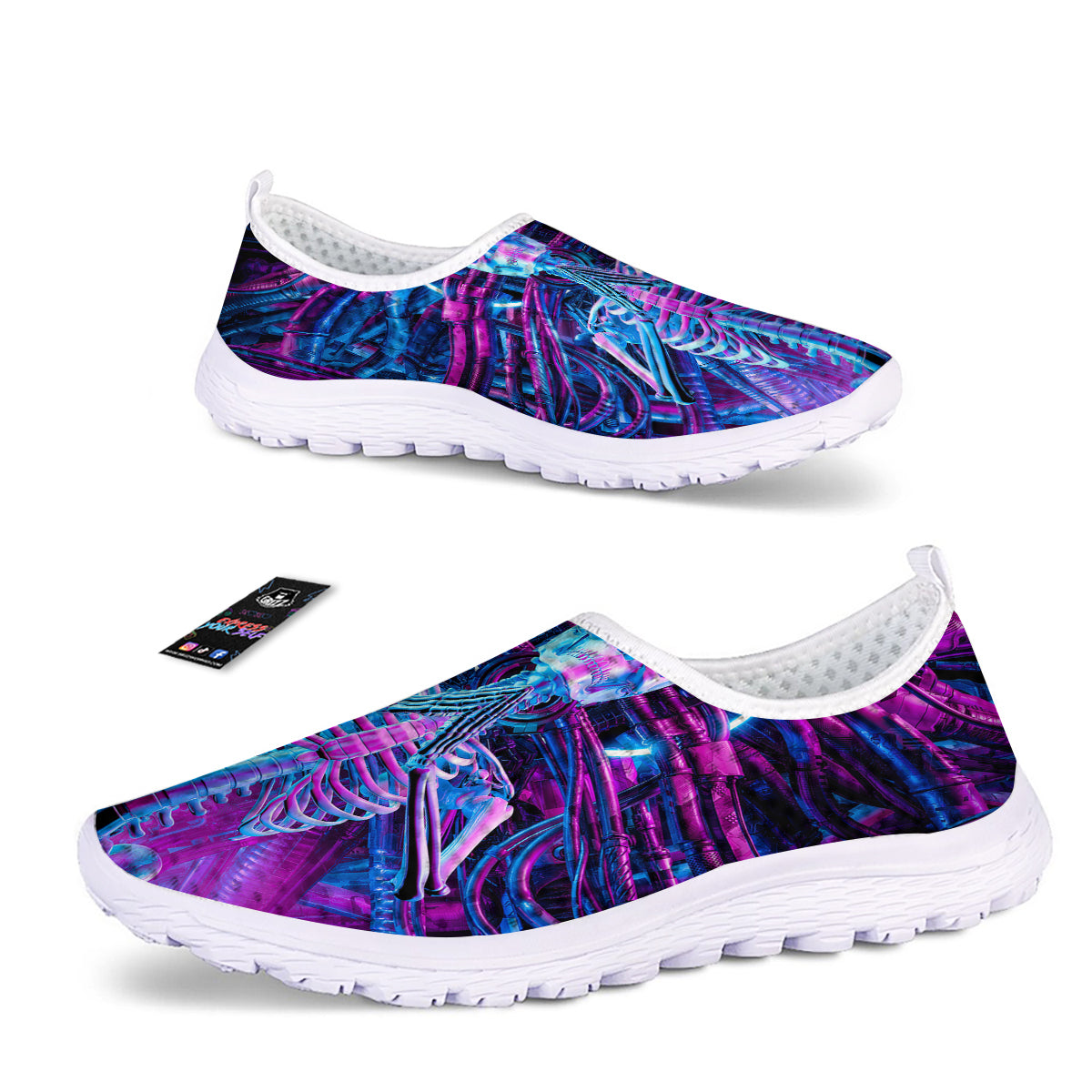 Purple Cyber Skeleton Print Nurse Shoes-grizzshop