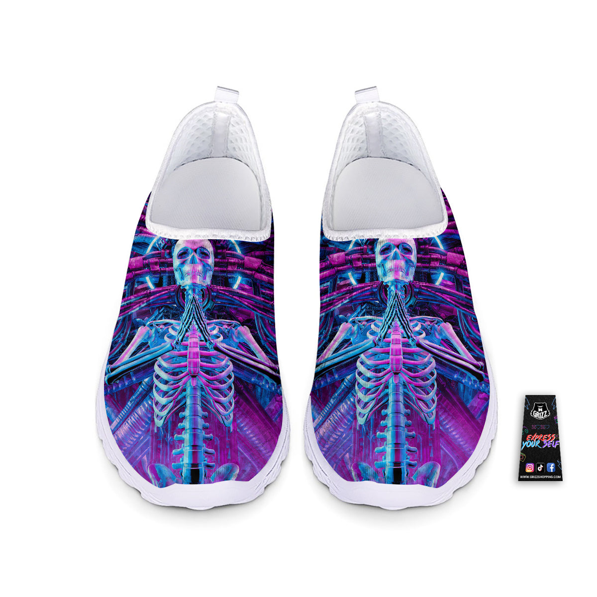 Purple Cyber Skeleton Print Nurse Shoes-grizzshop