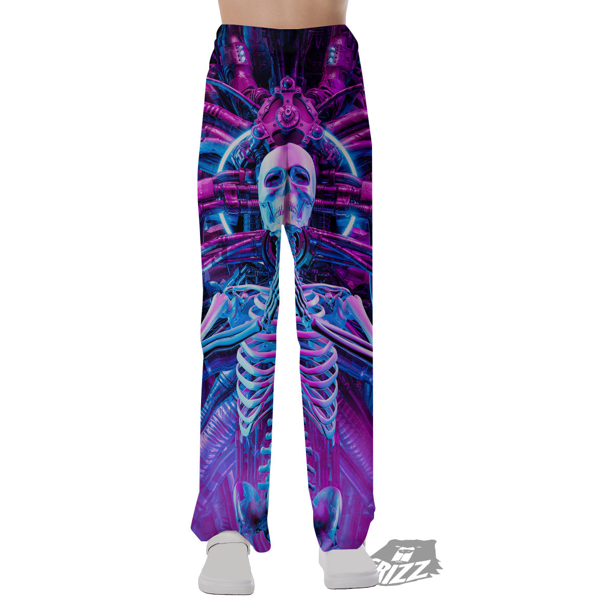 Purple Cyber Skeleton Print Pajama Pants-grizzshop
