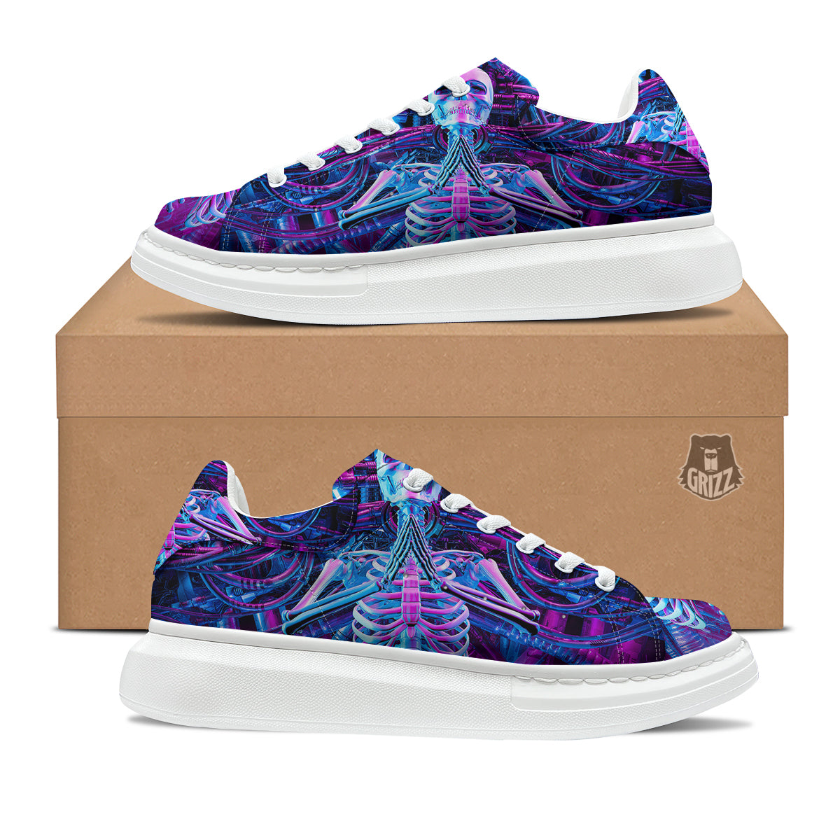 Purple Cyber Skeleton Print Platform Shoes-grizzshop