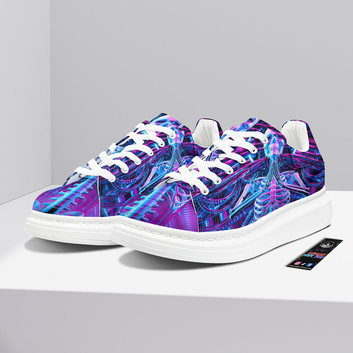 Purple Cyber Skeleton Print Platform Shoes-grizzshop