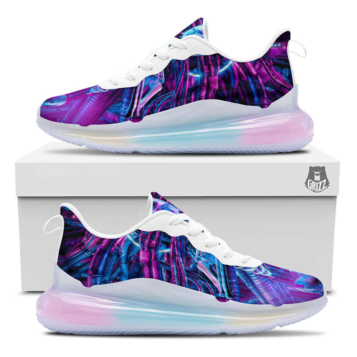 Purple Cyber Skeleton Print Running Sneakers-grizzshop