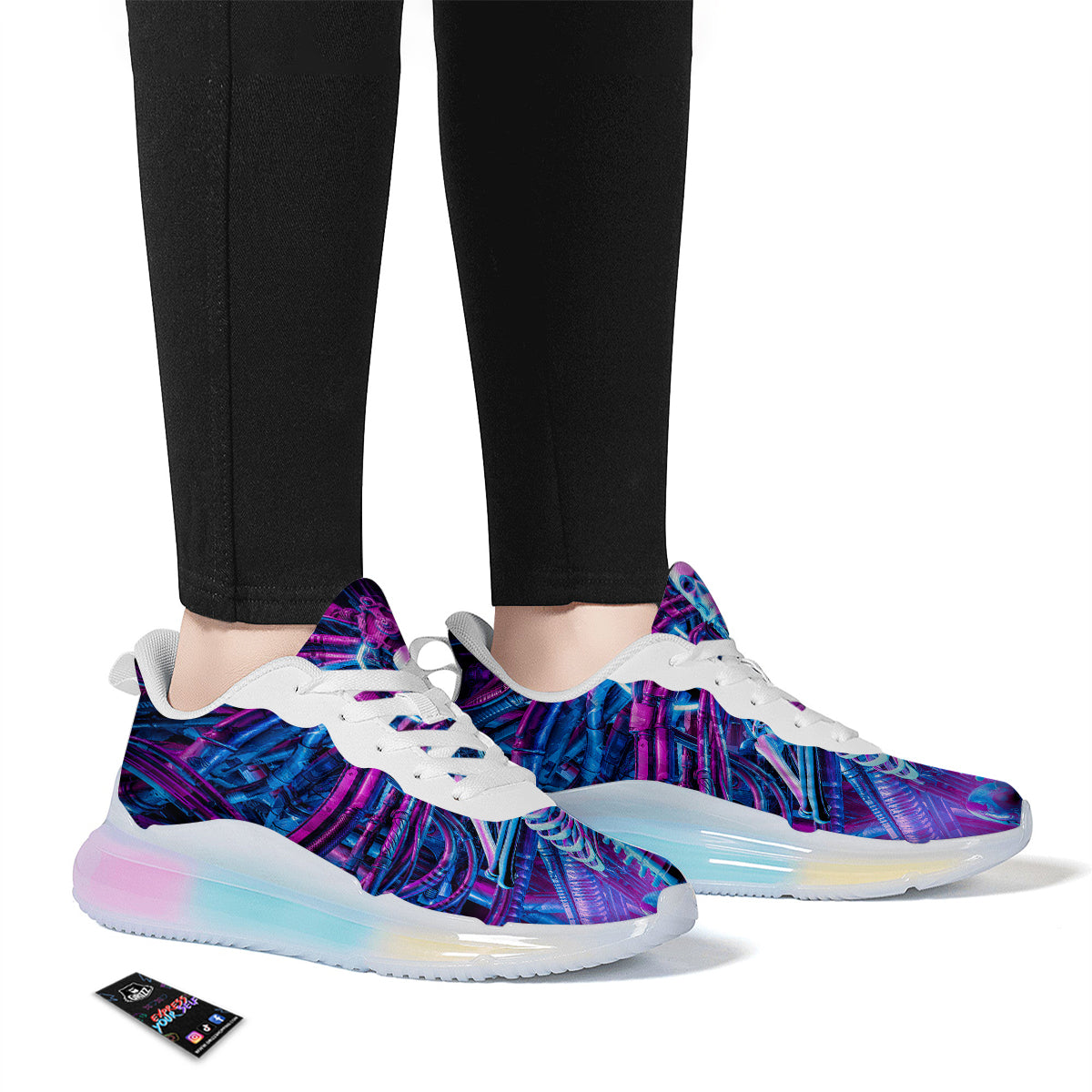 Purple Cyber Skeleton Print Running Sneakers-grizzshop
