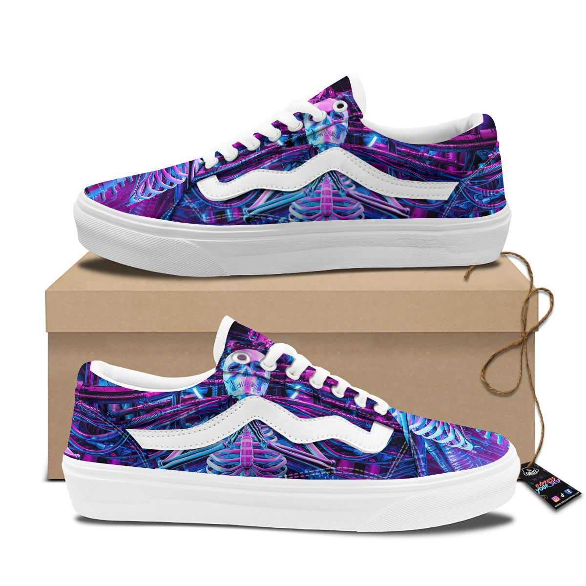 Purple Cyber Skeleton Print Skate Shoes-grizzshop