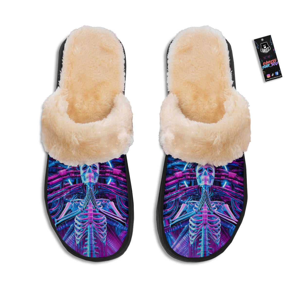 Purple Cyber Skeleton Print Slippers-grizzshop