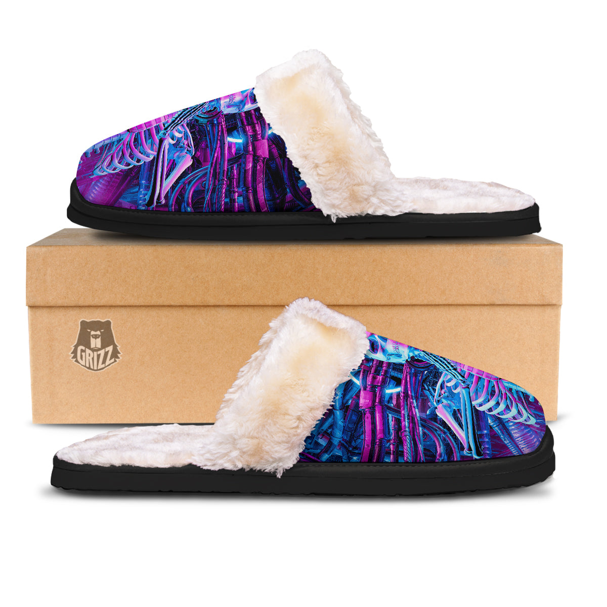 Purple Cyber Skeleton Print Slippers-grizzshop