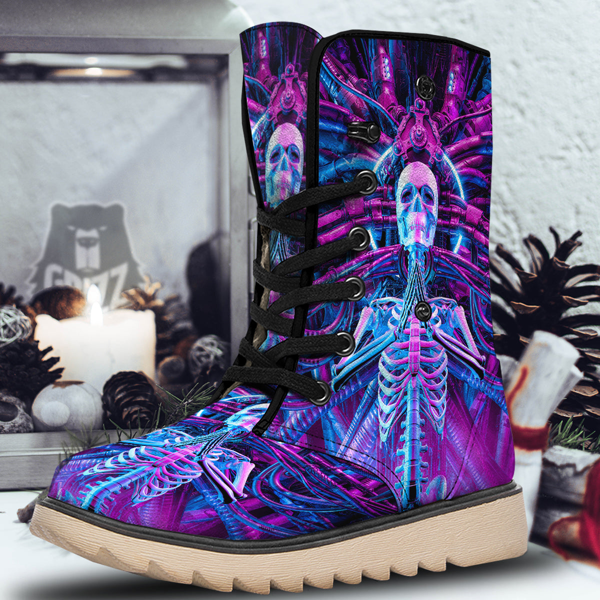 Purple Cyber Skeleton Print Snow Boots-grizzshop