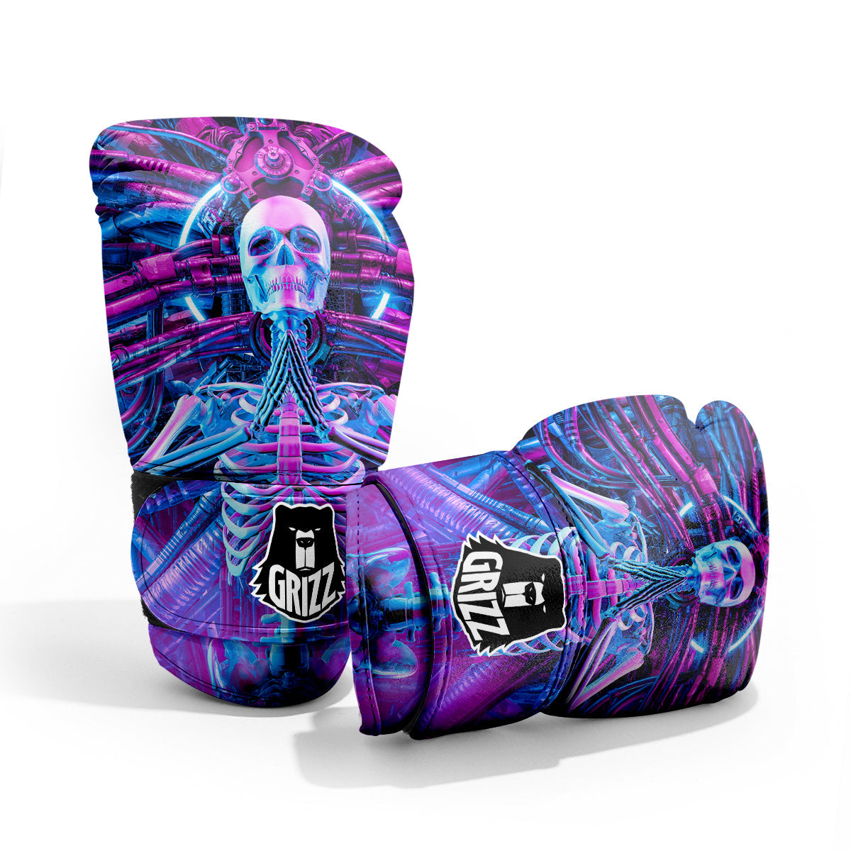 Purple Cyber Skeleton Print Pro Boxing Glove