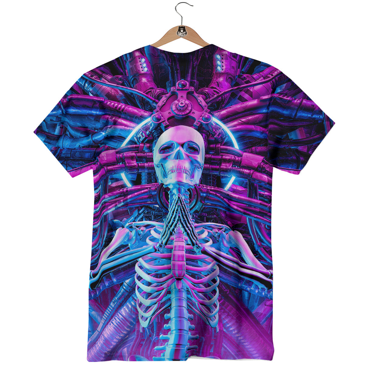 Purple Cyber Skeleton Print T-Shirt-grizzshop