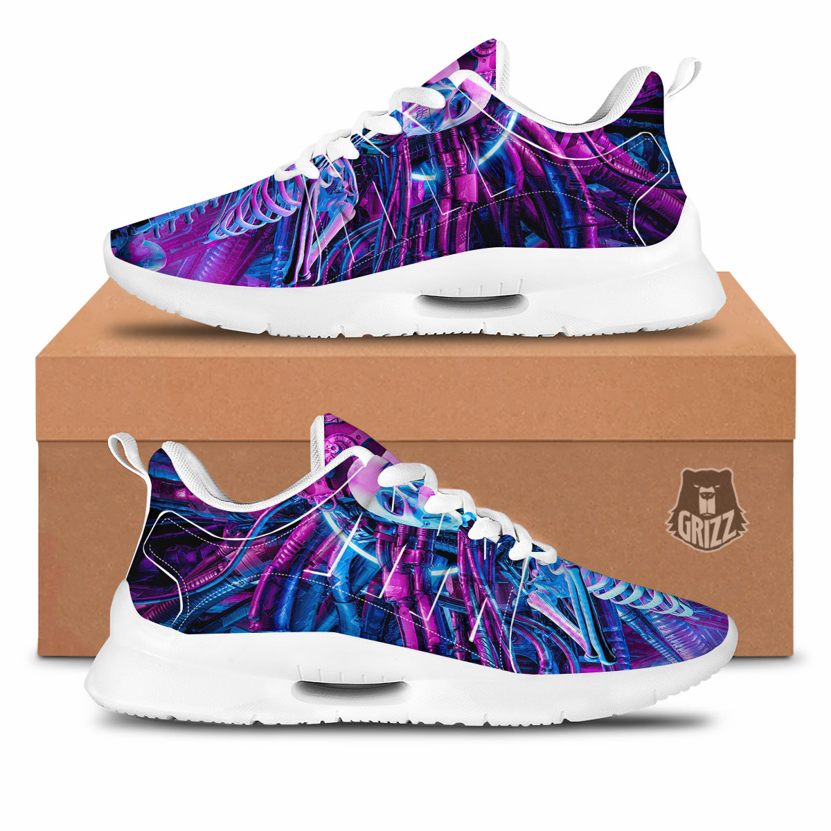 Purple Cyber Skeleton Print Tennis Shoes-grizzshop