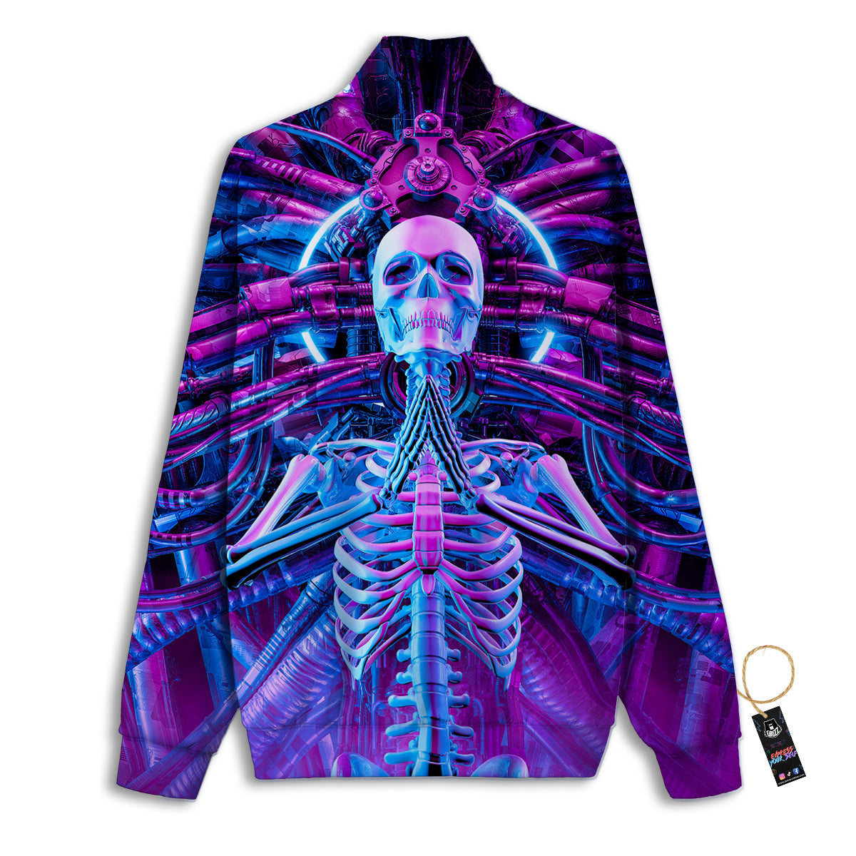 Purple Cyber Skeleton Print Track Jacket-grizzshop