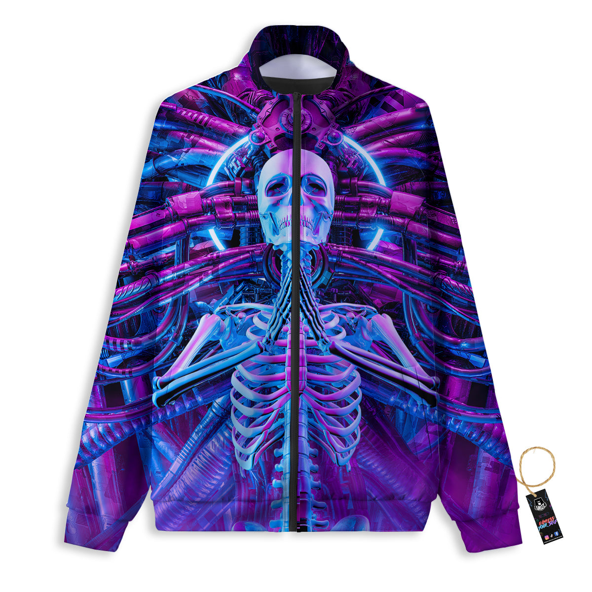 Purple Cyber Skeleton Print Track Jacket-grizzshop